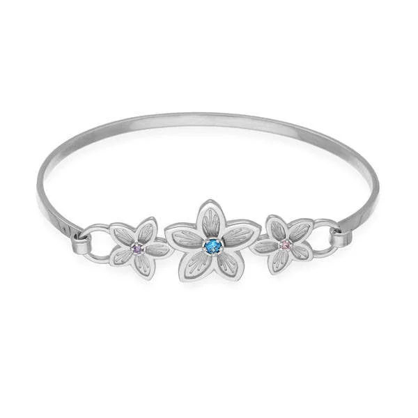 Silver Bangles with Colored Stones-Cubic Zirconia Flower Bangle In Silver