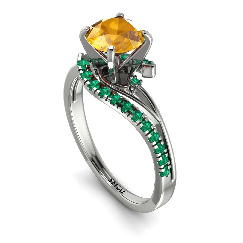 Luxury Ring with Gold and Diamonds-Twist Shank Yellow Diamond Engagement Ring - Maria No. 1006