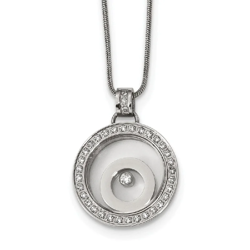 Artistic Gemstone Necklace-Stainless Steel, CZ and Glass Floating Circle Necklace, 18 Inch