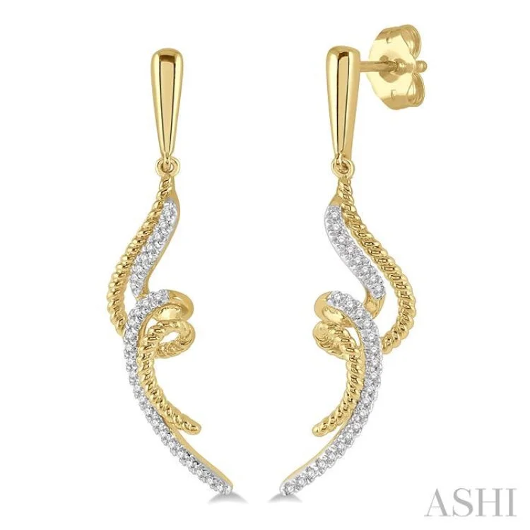 Gemstone Earrings for Luxury Look-1/6 Ctw Twin Twirl Round Cut Diamond Fashion Earring in 10K Yellow Gold