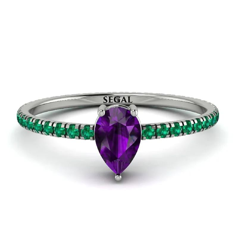 Wedding Ring Set with Diamonds-Pear Amethyst Ring With Micro Pave - Taylor No. 306