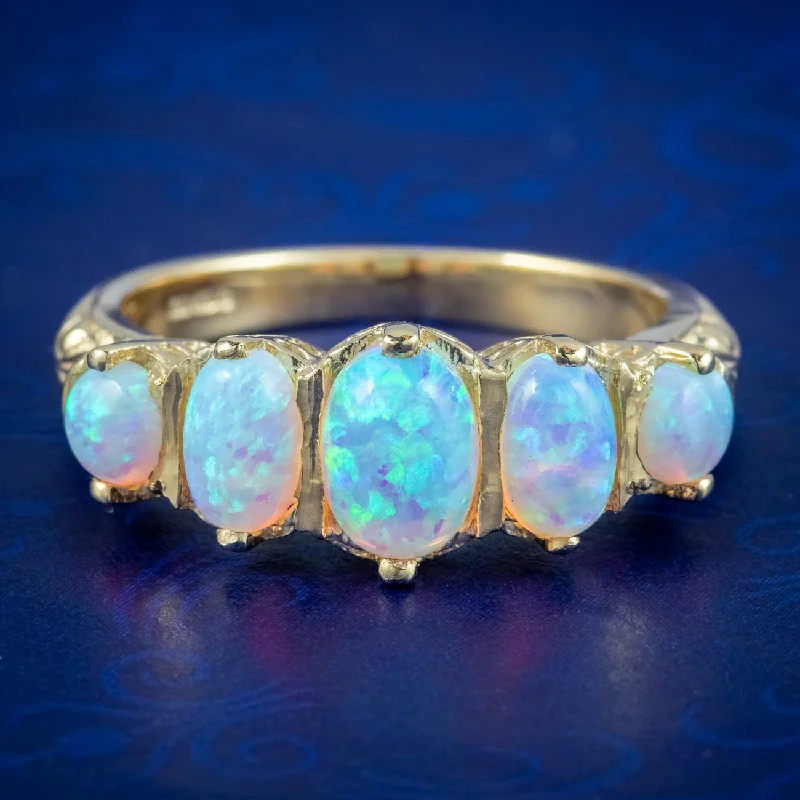 Personalized Gemstone Ring for Gifts-Victorian Style Opal Five Stone Ring