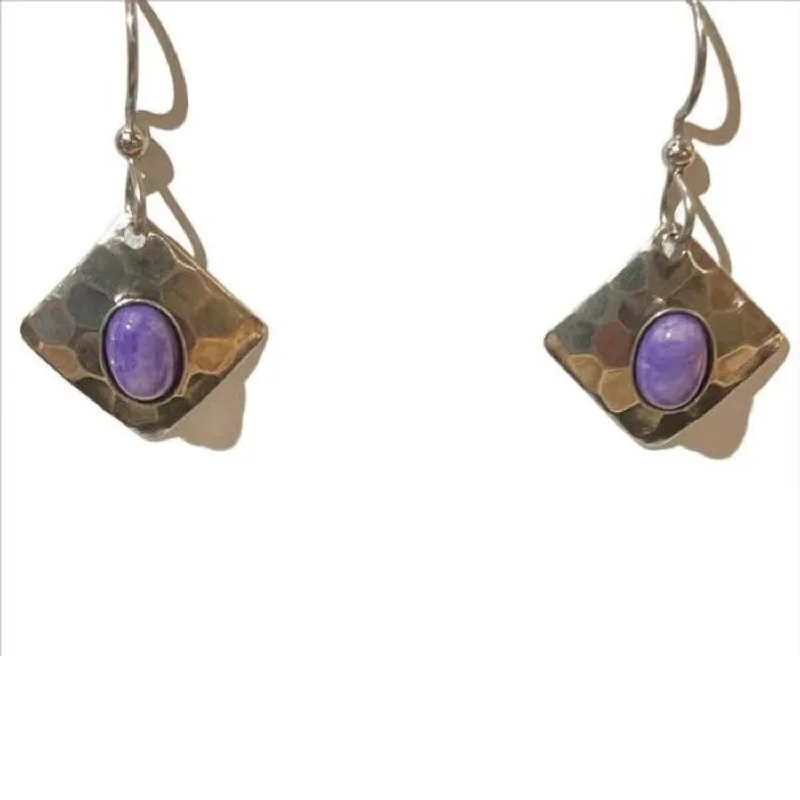 Gorgeous Earrings for Bridesmaids-Silver Forest Silver Frost with Charoite Stone Earrings