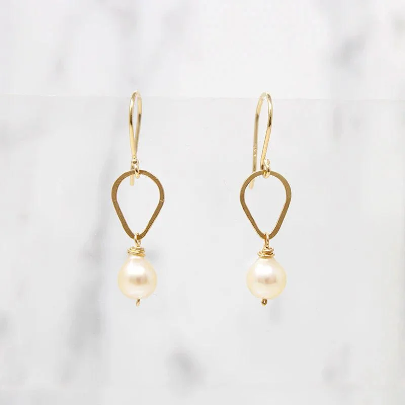 Gorgeous Earrings for Party Nights-Vintage Pearl & Handmade Gold Detail Earrings by brunet