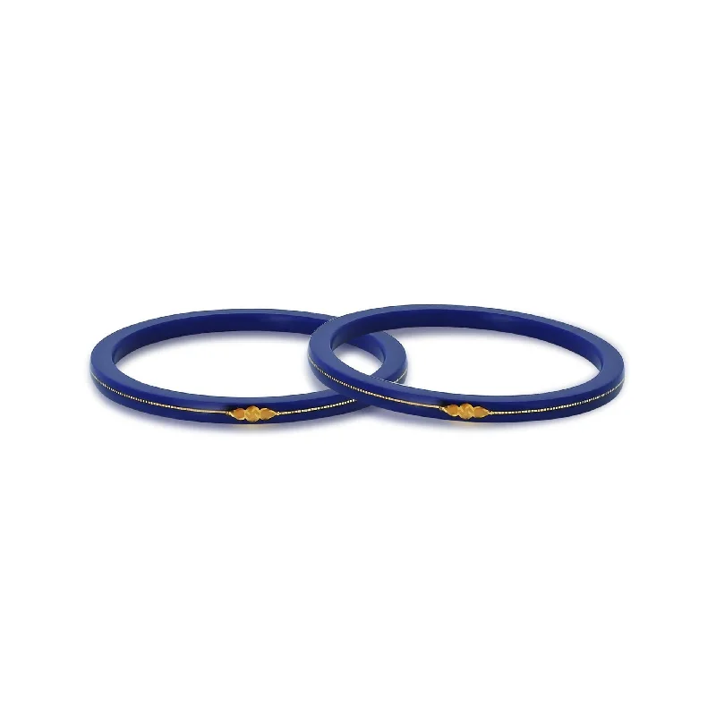 Modern Gold Bangles for Women-Gold Small Swastika Design Dark Blue Bangle