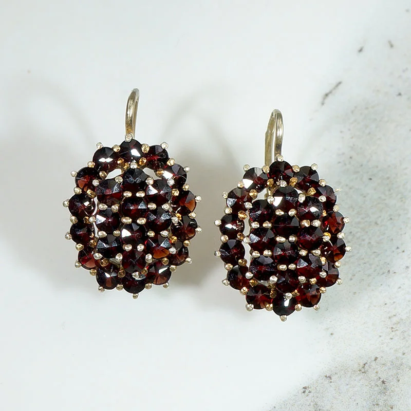 Rainbow Earrings for Festivals-Czech Garnet Clusters in Gilt & Gold Earrings