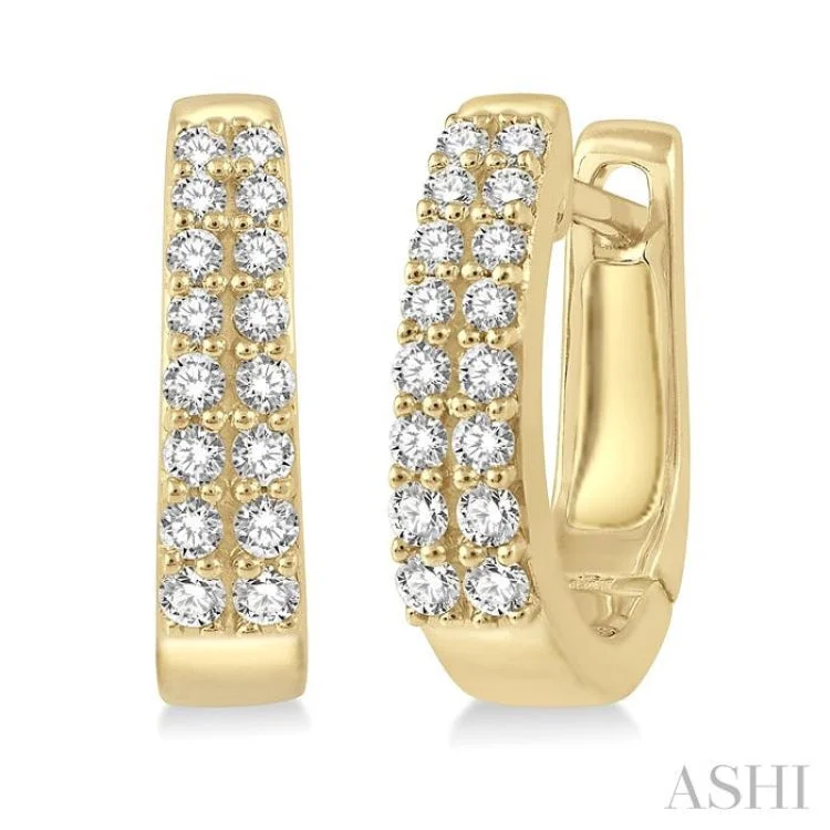 Colorful Gem Earrings-1/3 Ctw Round Cut Diamond Petite Huggie Earrings in 14K Yellow Gold