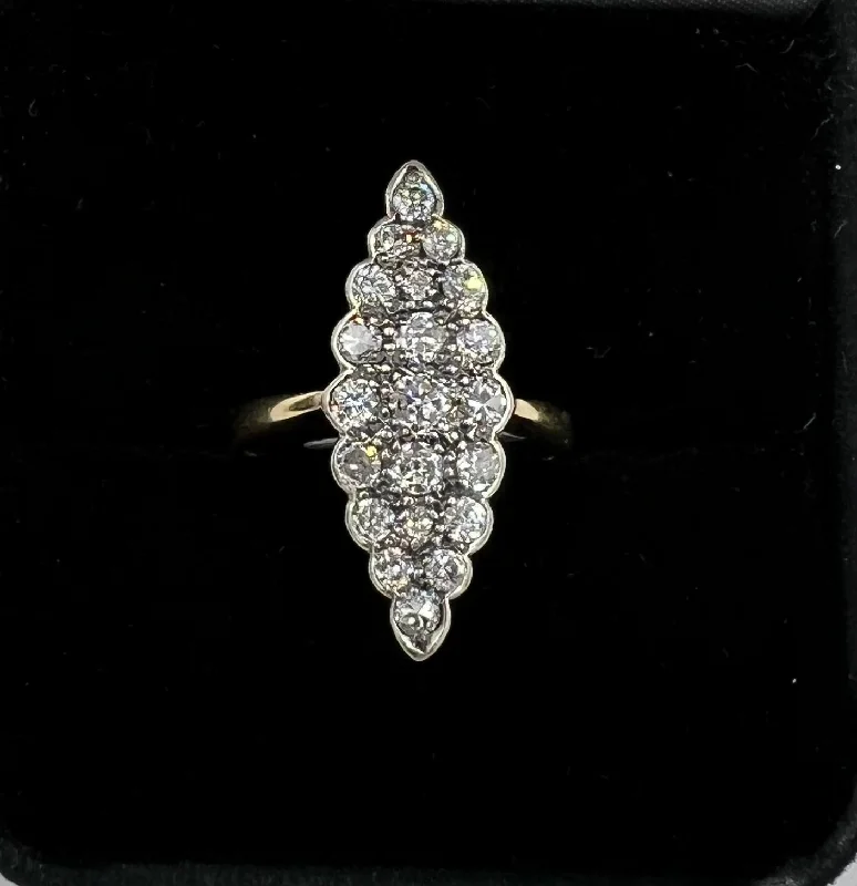 Stylish Gold Ring for Special Occasions-Vintage Navette Diamond Cluster Ring