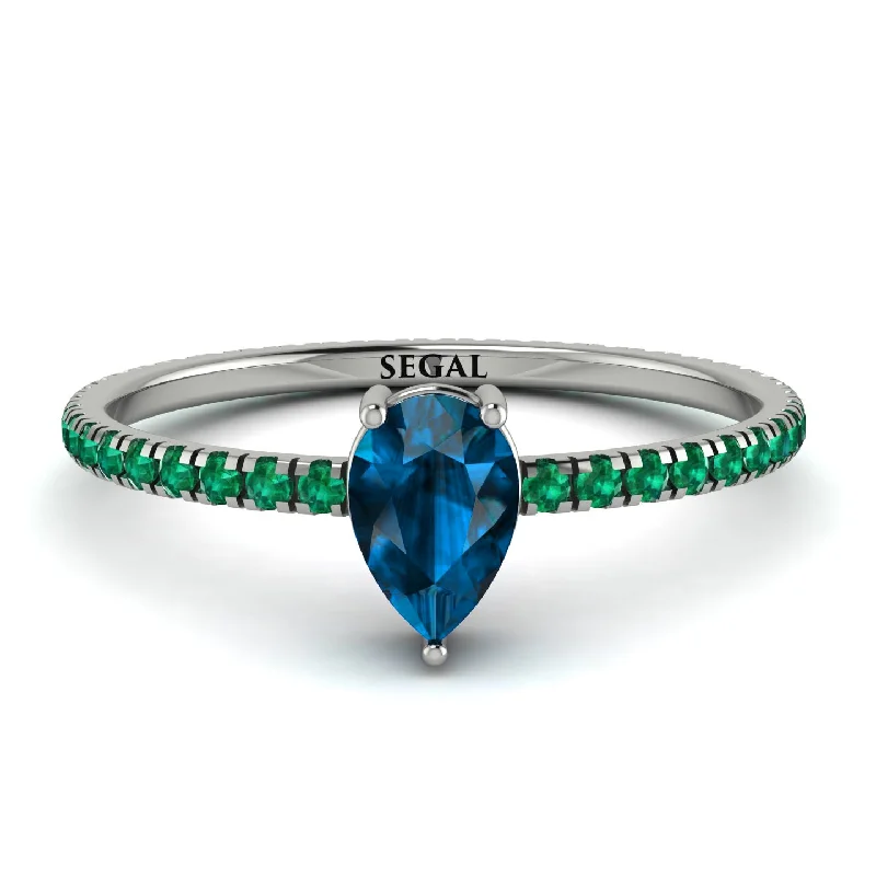 Customizable Gold Ring for Men-Pear Blue Topaz Ring With Micro Pave - Taylor No. 506