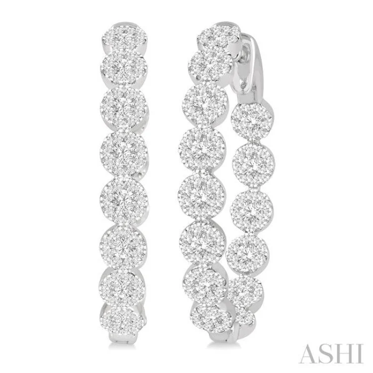 Bold Earrings for Fashionistas-2 ctw Circular Link Lovebright In-Out Round Cut Diamond Hoop Earring in 14K White Gold