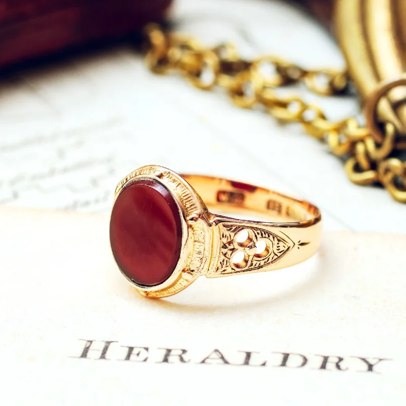 Unique Wedding Ring for Him and Her-Handsome Date 1876 Gothic Revival Carnelian Signet Ring