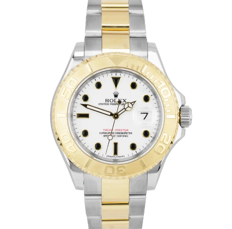 Women's Watches with Fashionable Strap Colors-2011 REHAUT Rolex Yacht-Master 40mm 18K Two-Tone Gold White Watch 16623 B+P