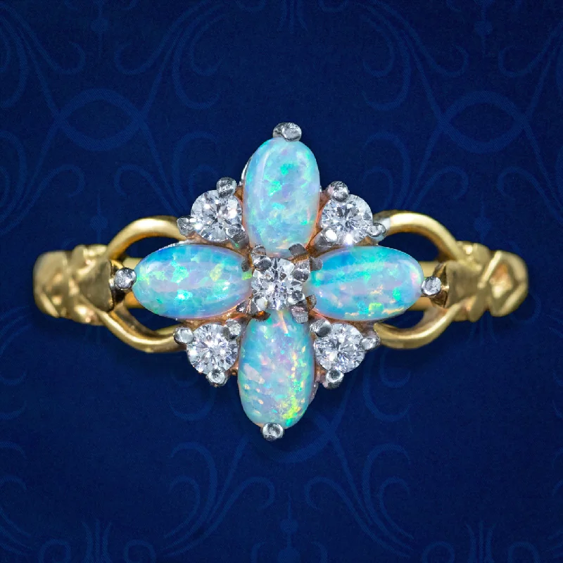 Sterling Silver Ring for Men-Victorian Style Opal CZ Cluster Ring