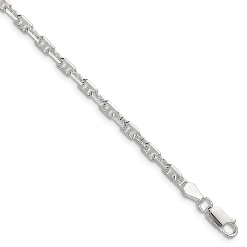 Customized Bracelets for Family Gifts-Sterling Silver Polished and D/C 3.75mm Marine Link Chain Bracelet