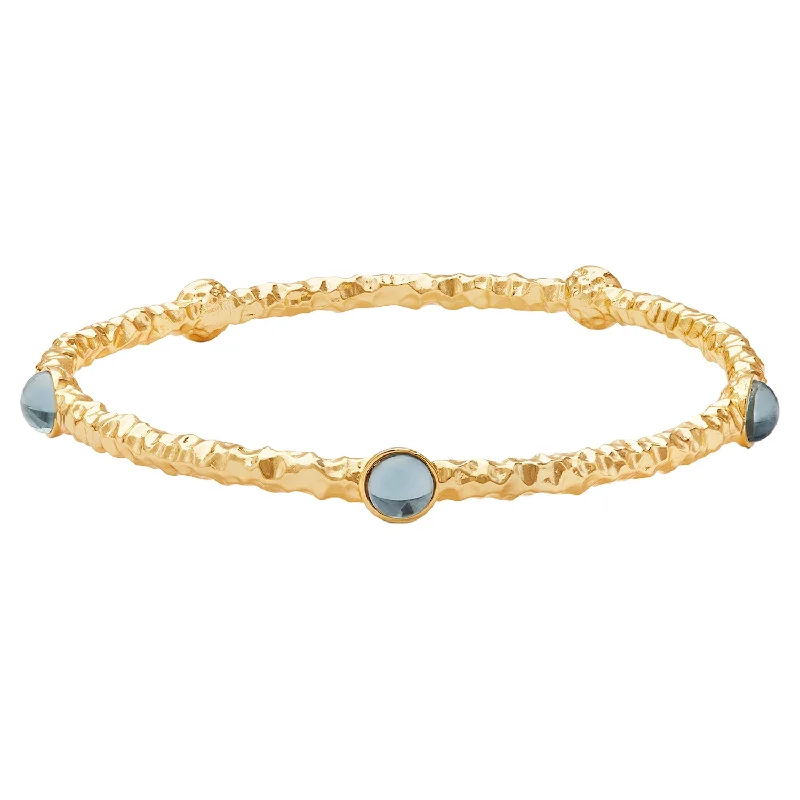 Traditional Indian Bangles for Weddings-Cabochon Aquamarine & Gold Push-On Bangle