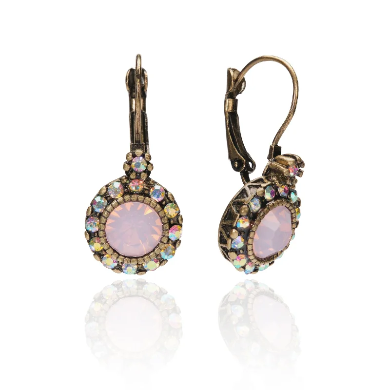 Rainbow Earrings for Festivals-Vintage Pink Earrings : Pink Opal Stone Earrings