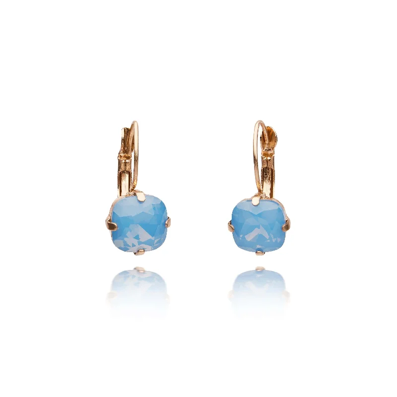 Custom Earrings for Fashion Forward Look-Cushion Cut Crystal Earrings: Light Blue Crystal Stone 1950s Style Drop Earrings