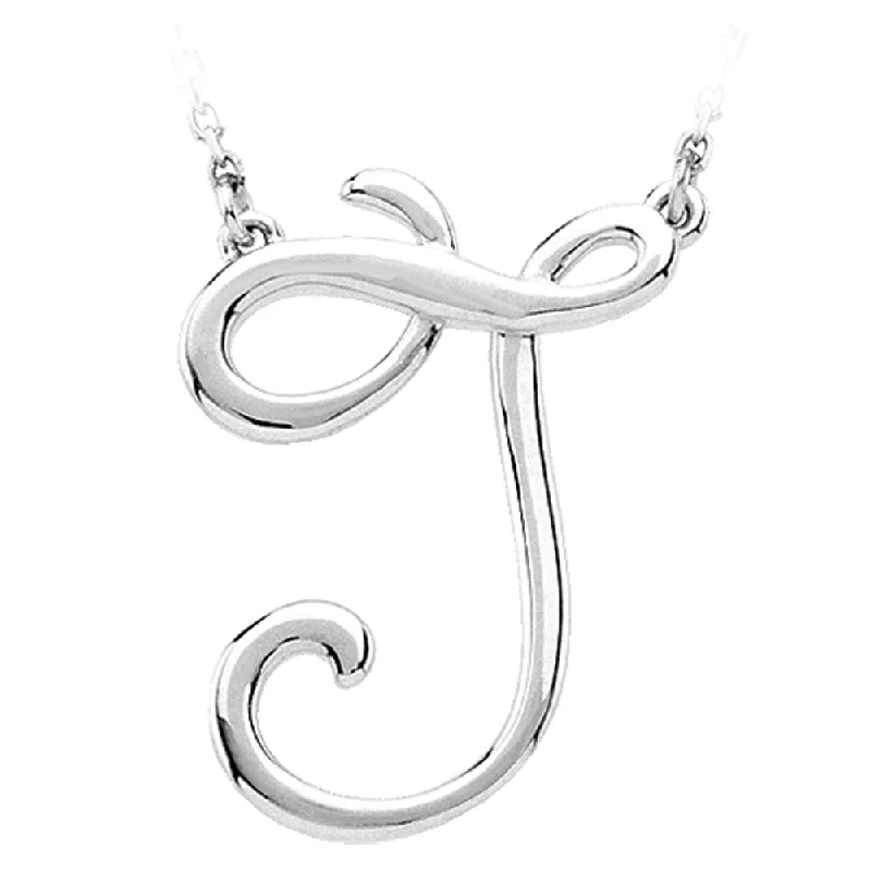 Unique Necklace for Gifts-14k White Gold, Olivia Collection, Medium Script Initial J Necklace