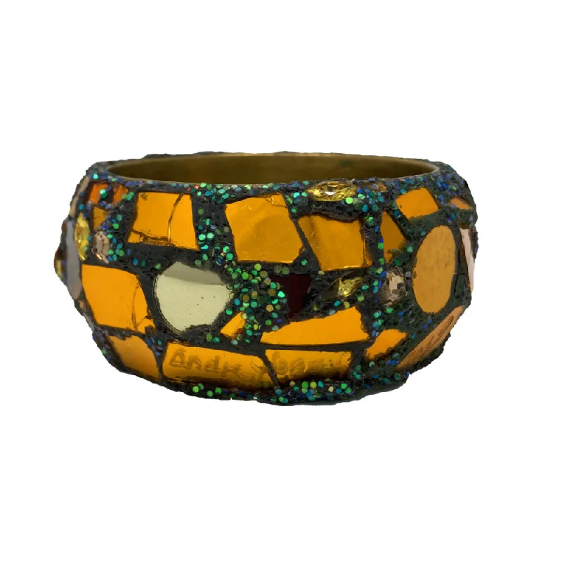 Designer Bangles for Formal Occasions-ORANGE AND GREEN GLITTER BANGLE