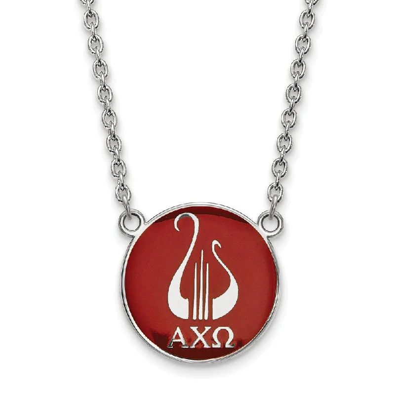 Boho Necklace for Casual Look-Sterling Silver Alpha Chi Omega Large Red Enamel Logo Necklace