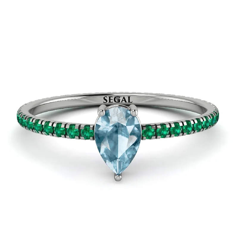 Unique Wedding Ring for Him and Her-Pear Aquamarine Ring With Micro Pave - Taylor No. 406