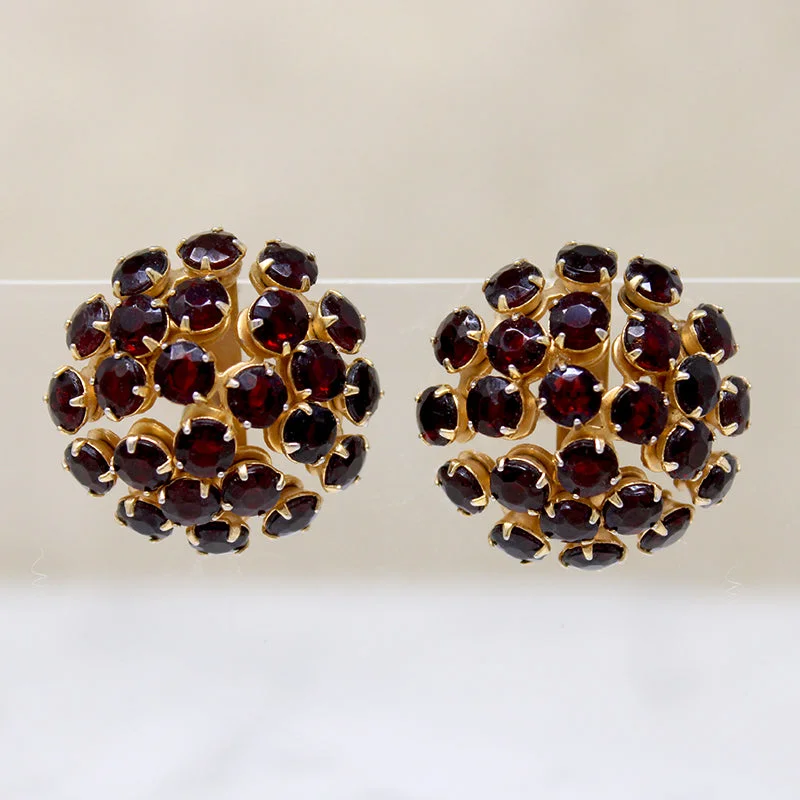 Long Drop Earrings for Women-Dynamic Red Rhinestone Dome Costume Earrings