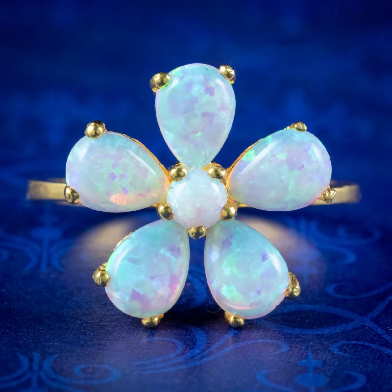 Titanium Wedding Ring for Men-Victorian Style Opal Flower Ring 3.7ct Of Opal