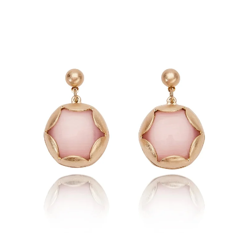 Creative Earrings for Trendy Looks-Pink cats eye stone drop earrings: Vintage 1950s earrings