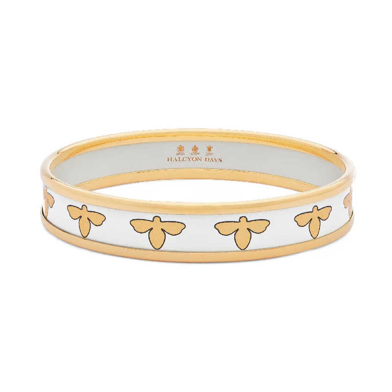 Silver Bangles with Modern Design for Women-Bee Cream & Gold Enamel Bangle