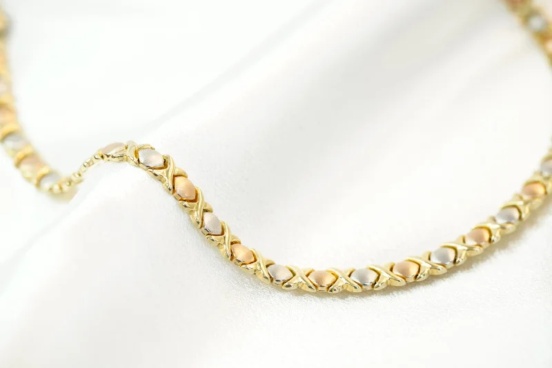 Beautiful Necklace for Evening Party-14k XO Three Golds Necklace