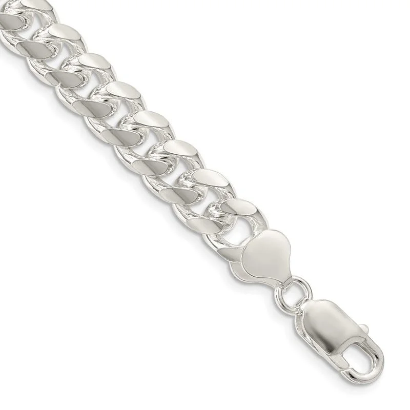 Elegant Crystal Bracelet for Weddings-Sterling Silver 8.5mm Domed w/ Side D/C Curb Chain Bracelet