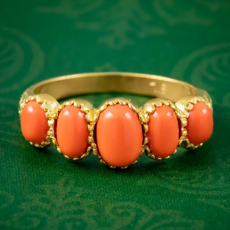 Custom Gold Ring for Special Occasions-Victorian Style Coral Five Stone Ring