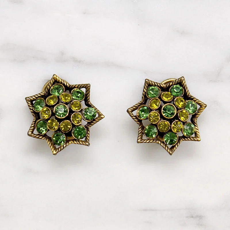 Personalized Earrings for Fashion-Flashing Green Rhinestone Star Earrings Signed Kramer