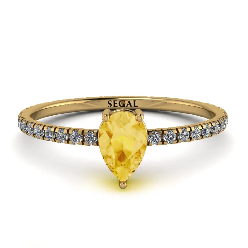 Stackable Rings for Women-Pear Citrine Ring With Micro Pave - Taylor No. 601