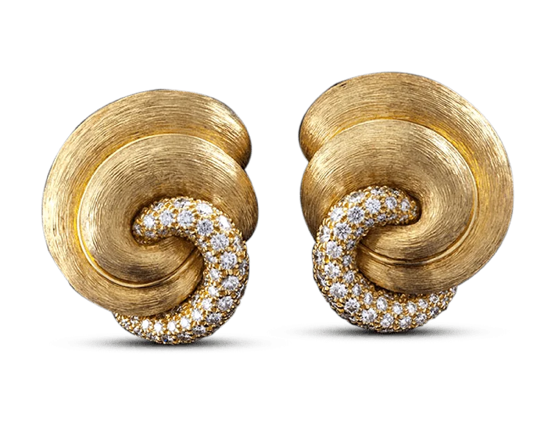 Large Silver Earrings-Henry Dunay Gold and Diamond Swirl Earrings