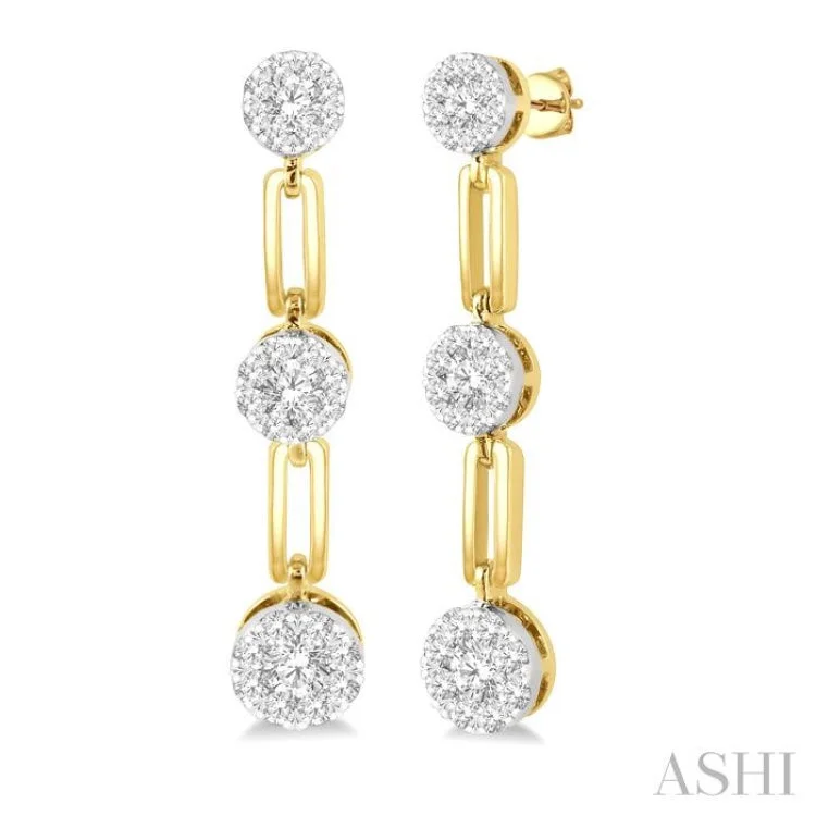 Handmade Earrings for Weddings-3/4 ctw Lovebright Round Cut Diamond Paper Clip Link Earring in 14K Yellow and White Gold