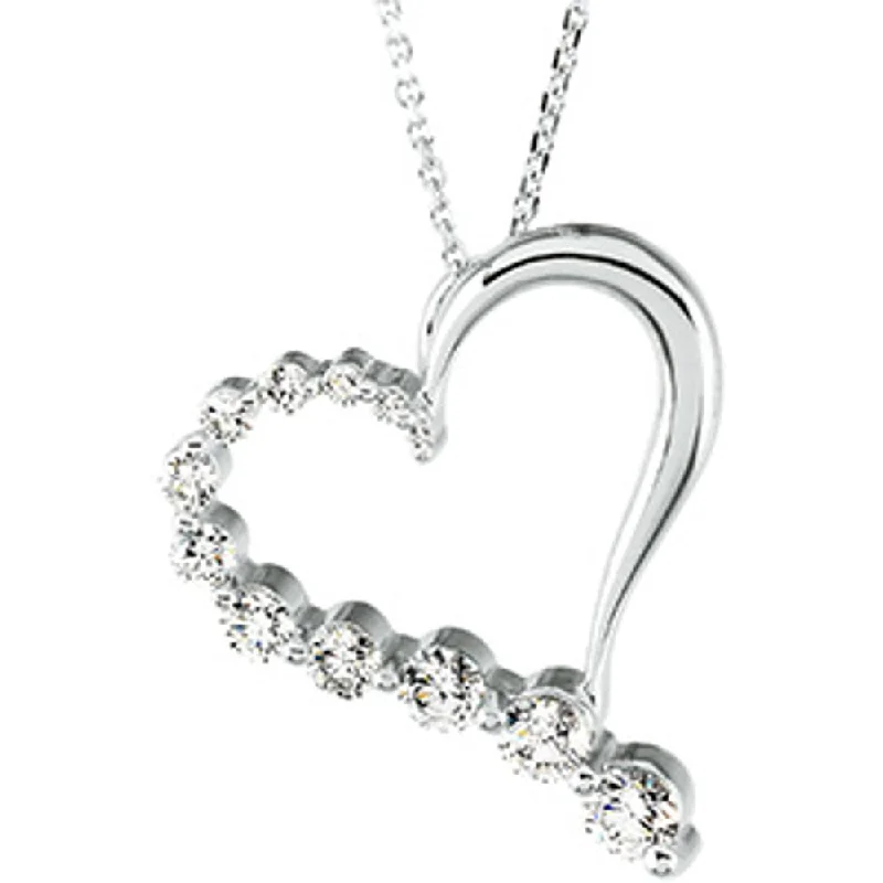 Stylish Necklace for Special Events-14k White or Yellow Gold 1 Ctw Diamond Journey Heart Necklace, 18 Inch