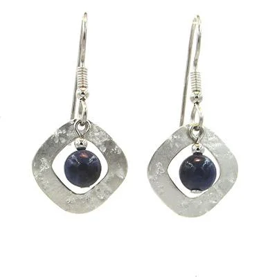 Chunky Earrings for Fashion-Silver Forest Earrings Silver Open Diamond with Blue Bead