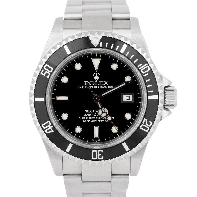 Titanium Watches for Men-UNPOLISHED Rolex Sea-Dweller 16600 SWISS ONLY 40mm Steel Black Automatic Watch