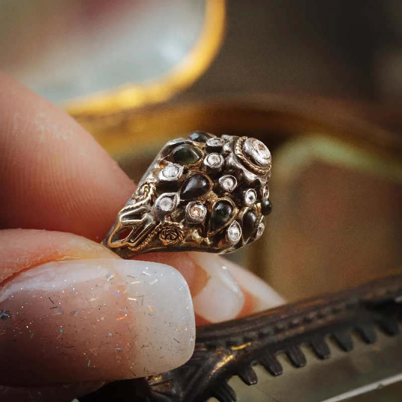 Luxury Diamond Ring for Engagement-Captivating Vintage Black Star Sapphire Thai Princess Harem Ring