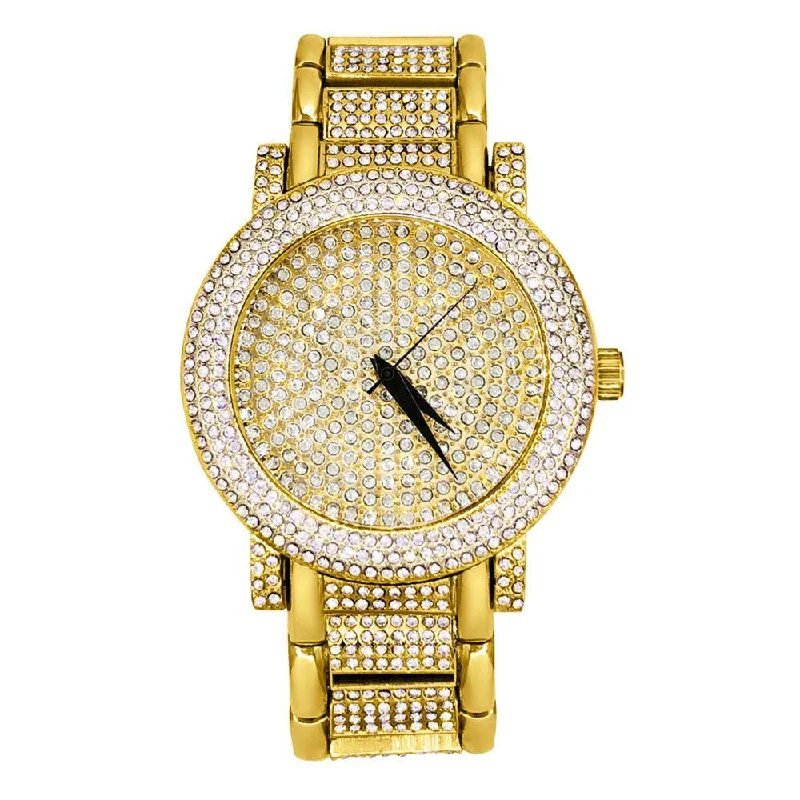 Modern Stainless Steel Watches for Men-Domed Triple Bezel Iced Out Bling Hip Hop Watch