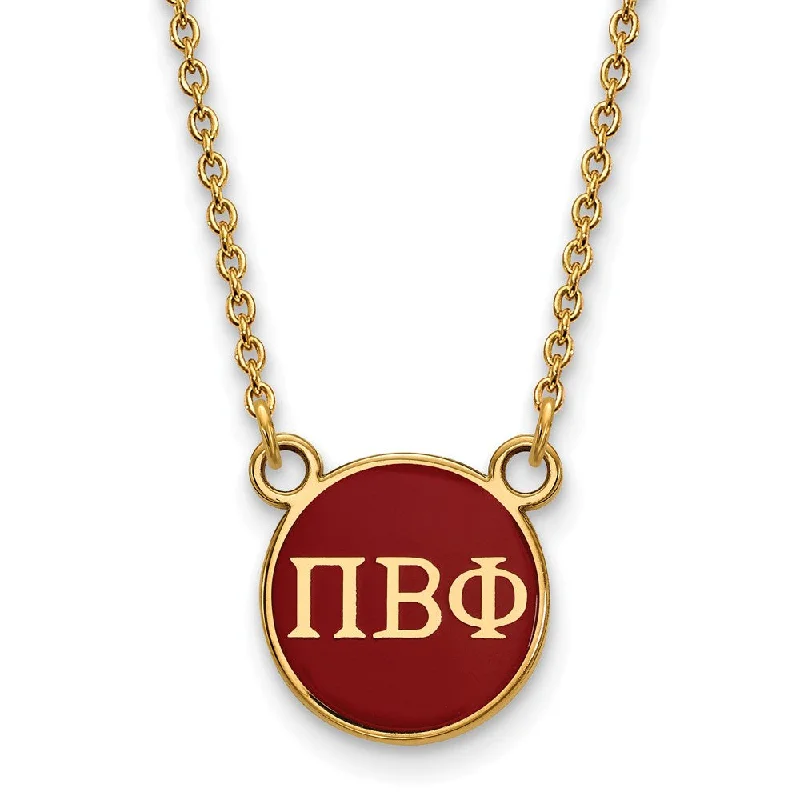 Simple Pendant Necklace for Day Wear-14K Plated Silver Pi Beta Phi Small Red Enamel Disc Necklace