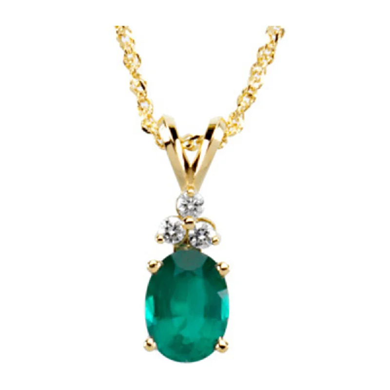 Boho Chic Necklace for Women-14K Yellow Gold Oval Emerald & 1/10 CTW Diamond Necklace, 18 Inch