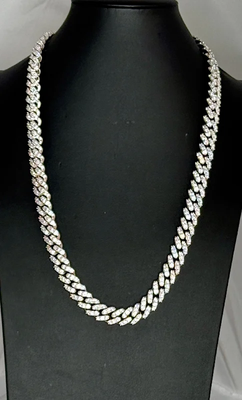 Elegant Pearl Necklace-24-Inch Silver Plated 12mm Iced Necklace - Bold & Brilliant Statement Jewelry