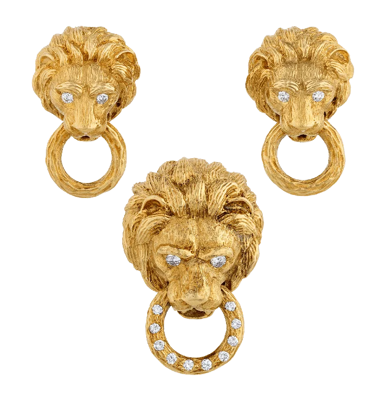 Soft Silver Earrings for Sensitive Ears-Van Cleef & Arpels Lion Earrings and Brooch Set, 2.10 carats