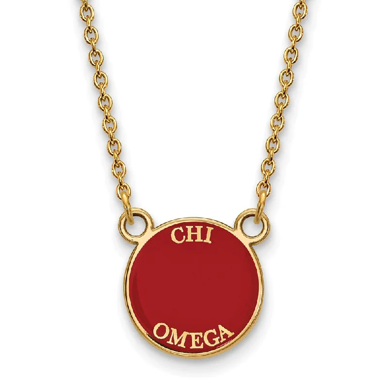 Gold Chain Necklace for Women-14K Plated Silver Chi Omega XS (Tiny) Enamel Necklace