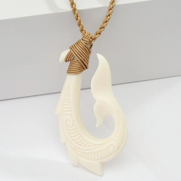 Birthstone Necklace for Family-Buffalo Bone Fish Hook Necklace w/Whale Tail 30x55mm