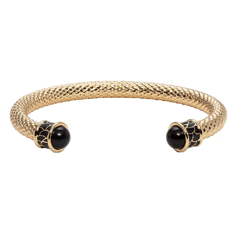 Simple Rose Gold Bangles for Brides-Salamander Torque Black & Gold Bangle