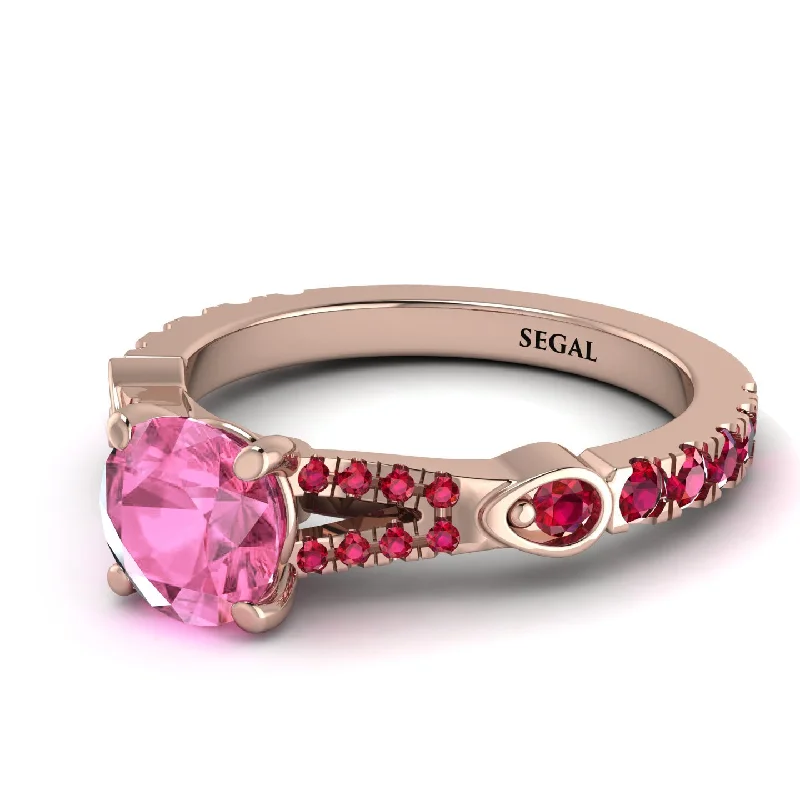 Wedding Band with Gemstones-Vintage Pink Moissanite Engaement Ring - Arya No. 811