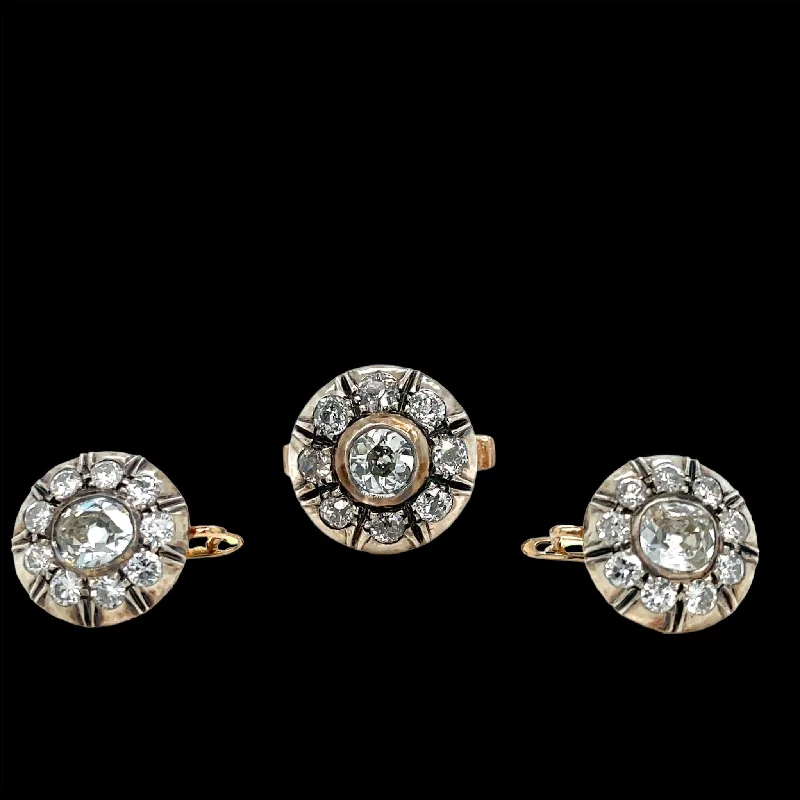 Fun Earrings for Day to Day Wear-Victorian Diamond Gold and Silver Ring and Earrings Set